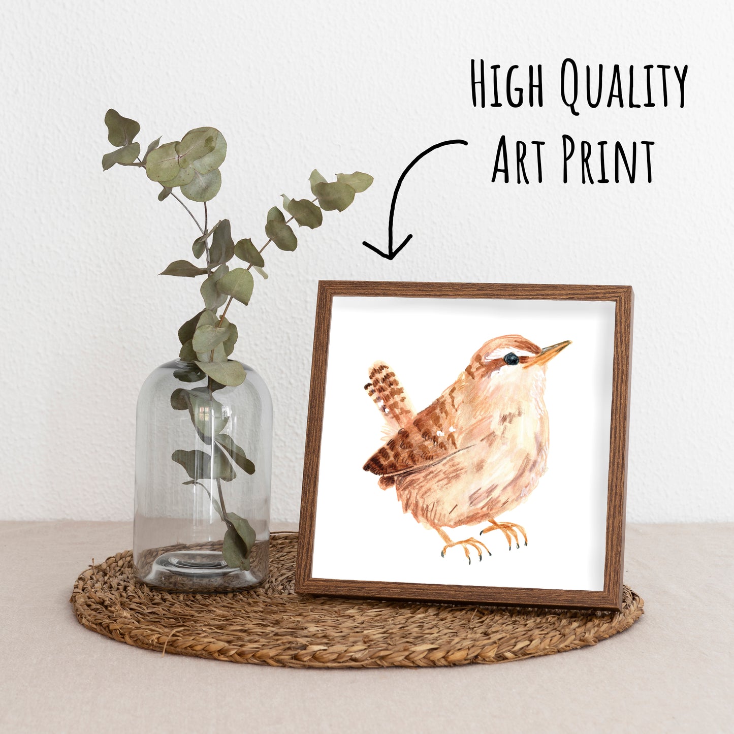 Wren Bird Art Print - Square Unframed Garden Wildlife Illustration