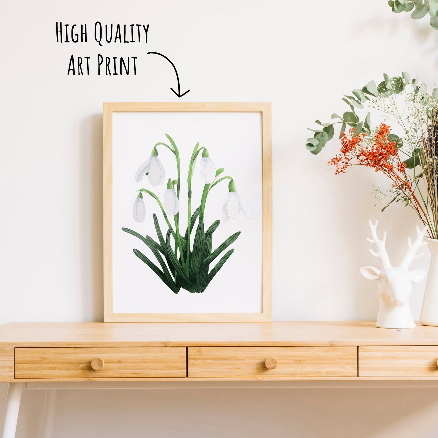Snowdrop Art Print - A4 Unframed Botanical Watercolour Illustration