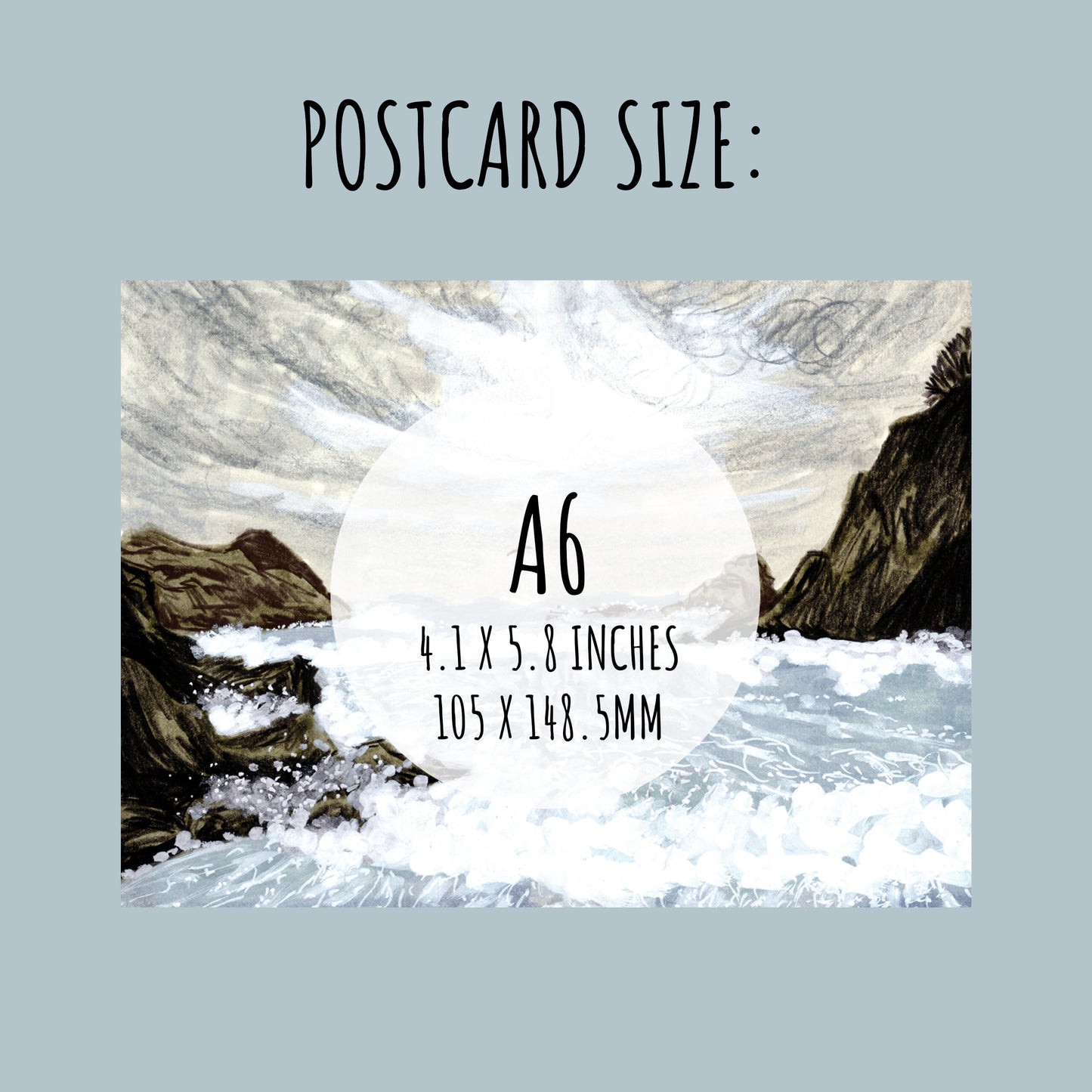showing the set of the Stormy Seas Postcard Set pack of three. Size is A6 (105 x 148.5mm)