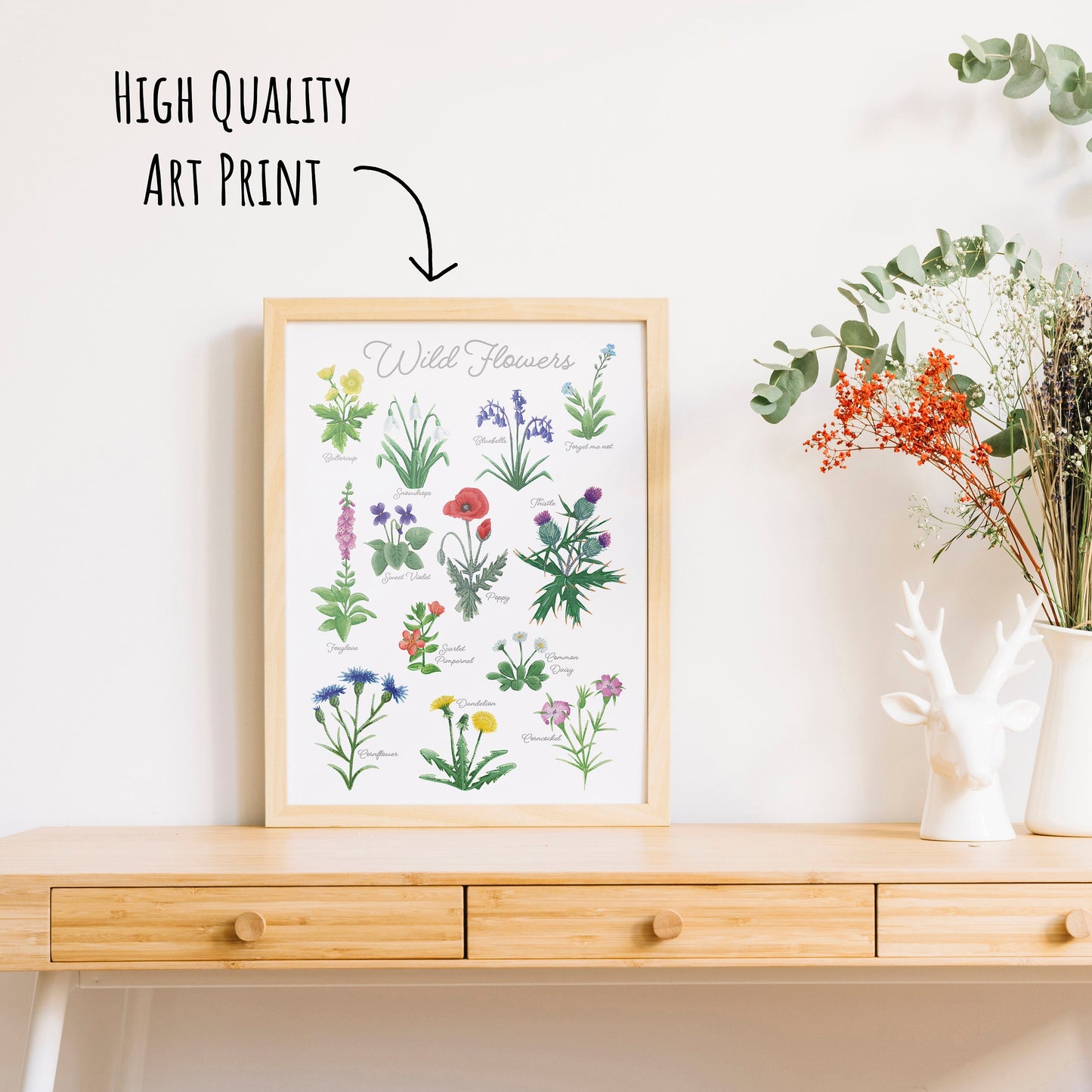 British Wildflower Art Print - A4 & A3 Unframed Botanical Illustration