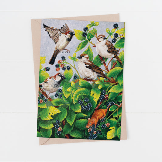 House Sparrow Birthday Card - Nature Inspired Greeting Card