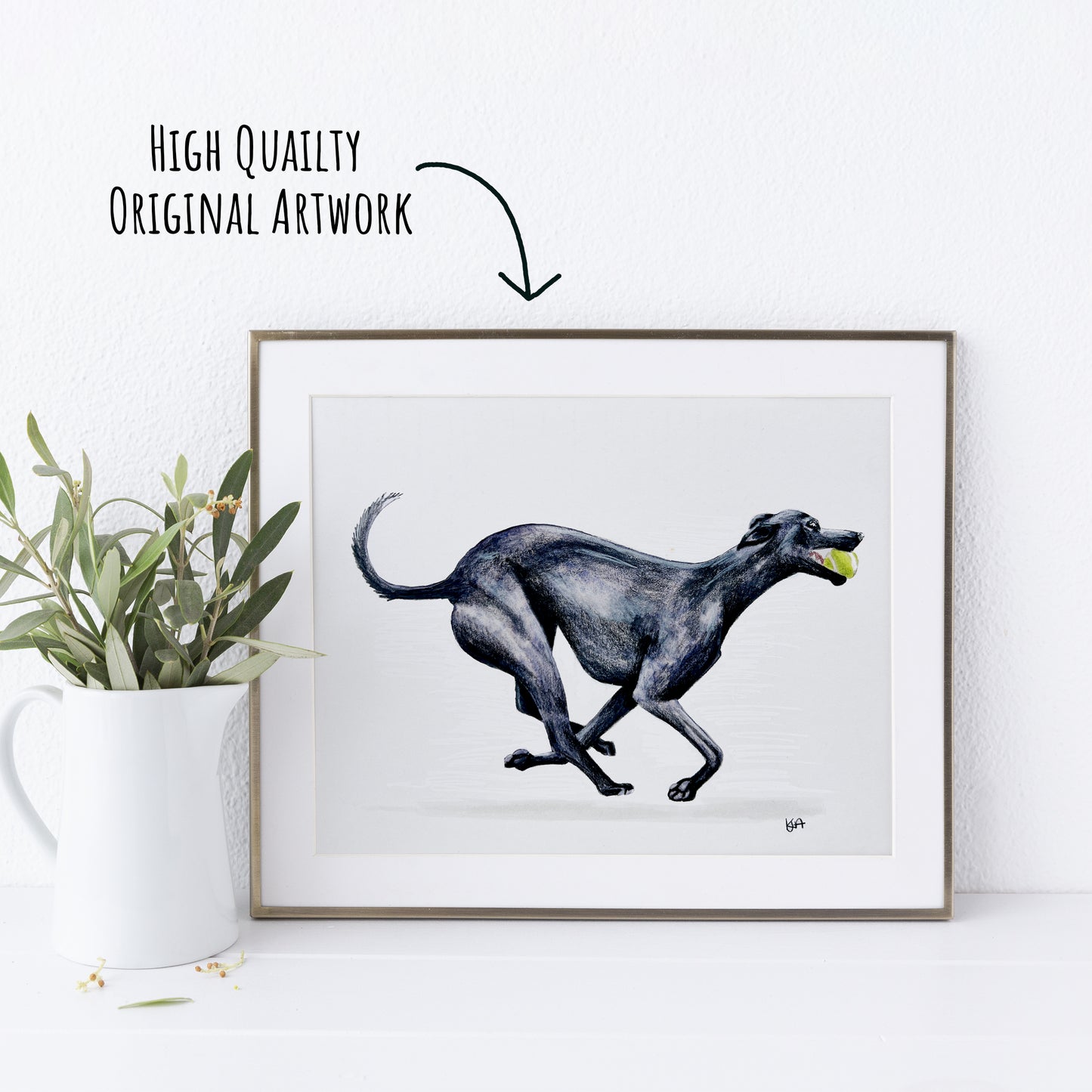 Black Whippet Dog Artwork - 10 x 8 original painting