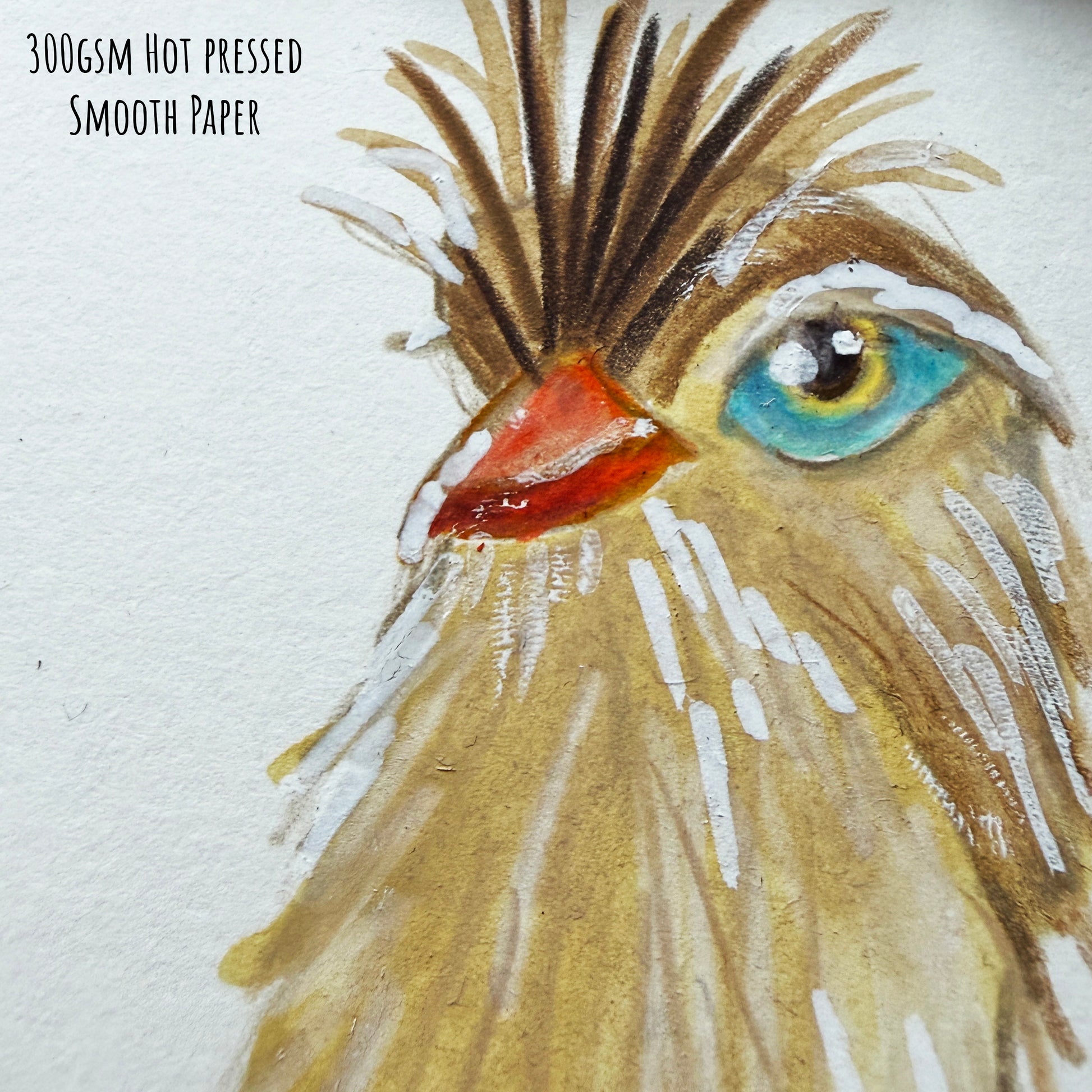 A close of the Red-Legged Seriema bird showing the details and textures of the artwork and paper stock.