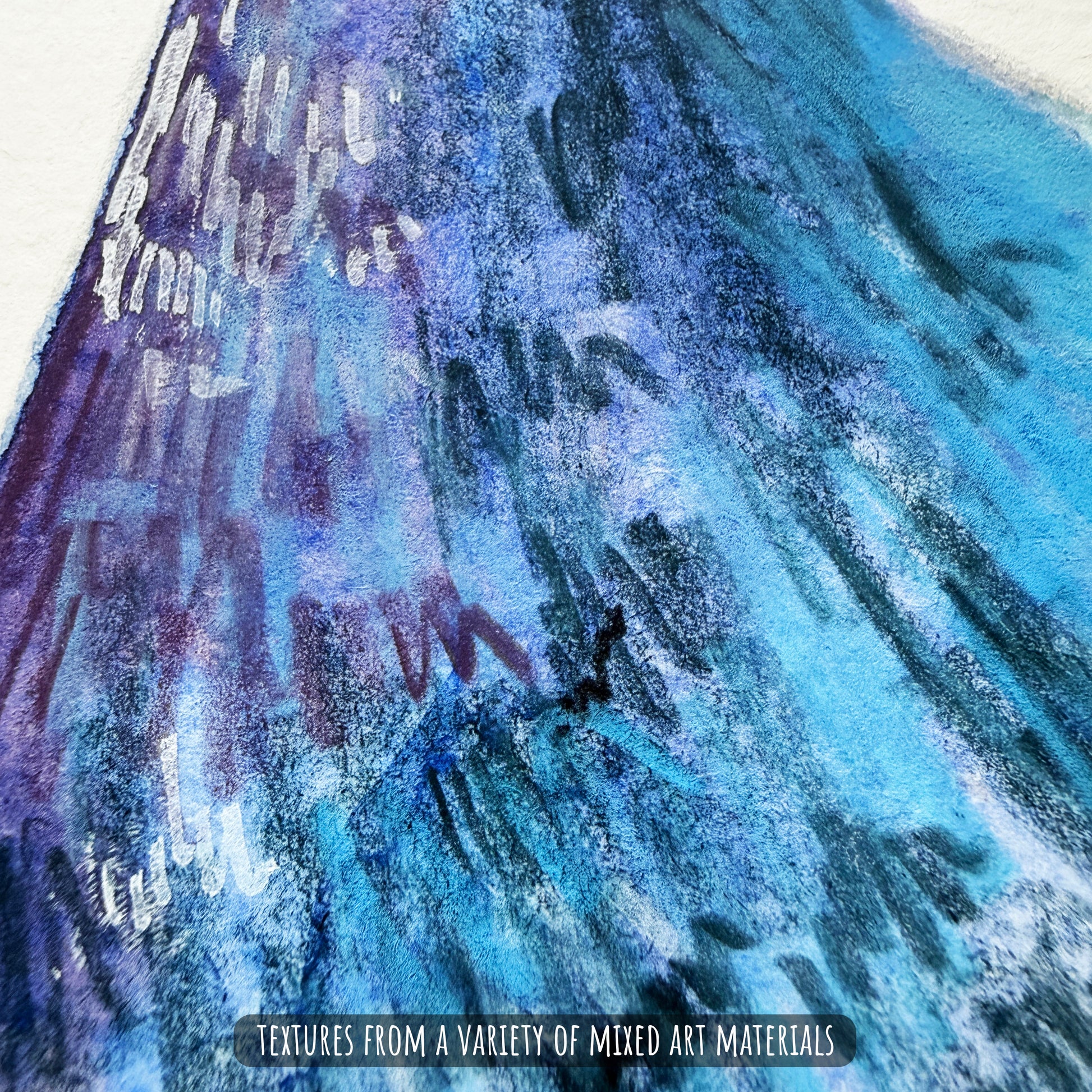 A close up of the the American Purple Gallinule bird artwork. showing the details and textures of the painting.