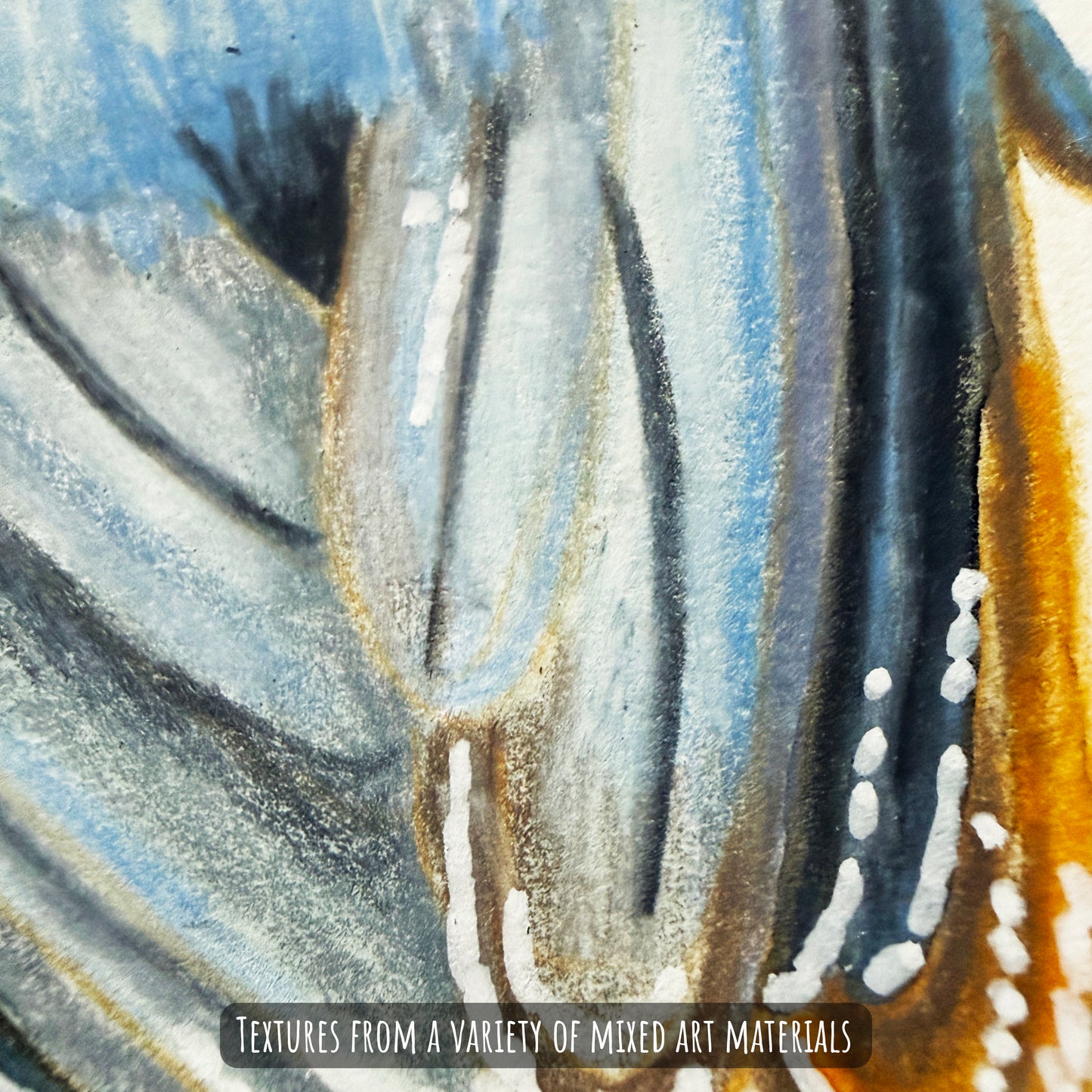 A close of the Nuthatch bird showing the details and textures of the artwork and paper stock.
