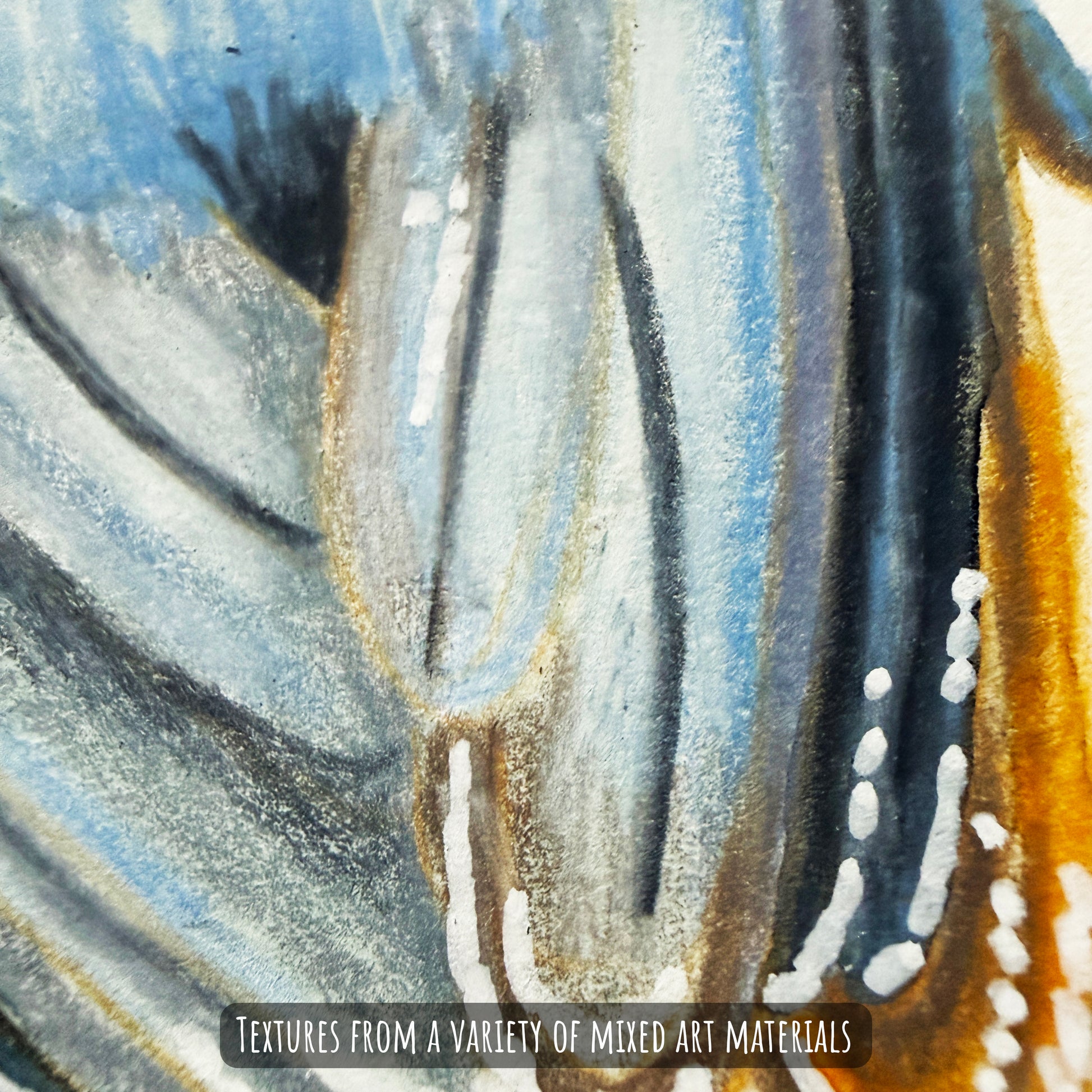A close of the Nuthatch bird showing the details and textures of the artwork and paper stock.