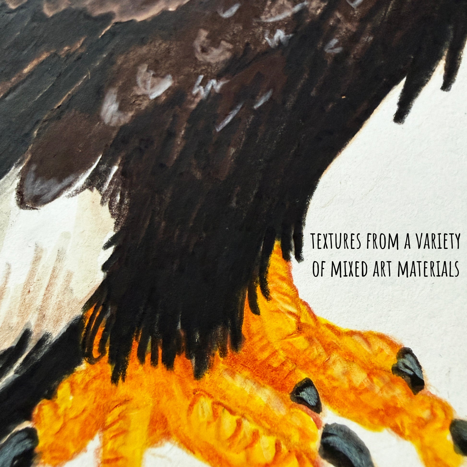 Close-up of the stelller's sea eagle's foot with detailed feathers and claws on a textured background.