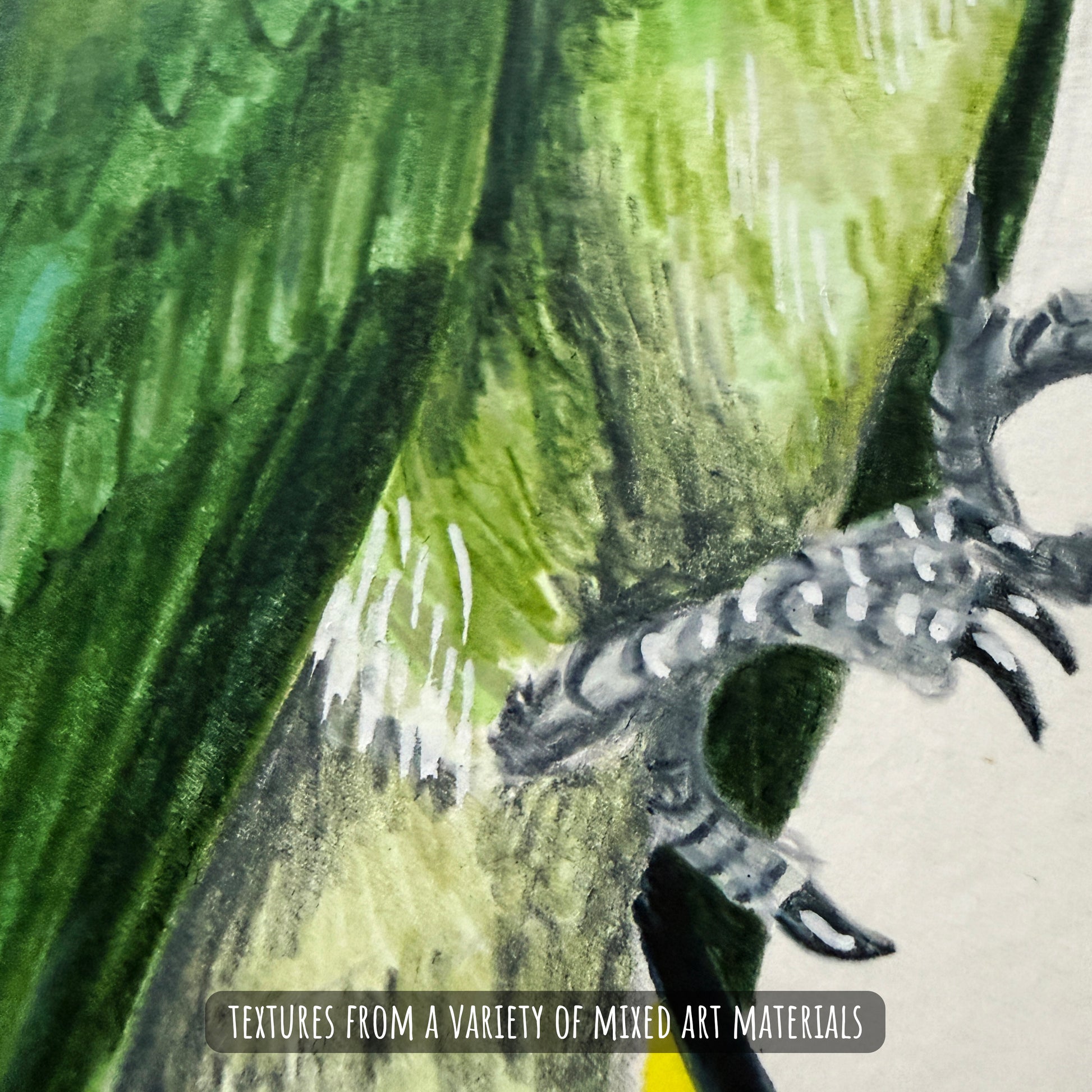 A close of the red-bearded bee-eater bird showing the details and textures of the artwork and paper stock.