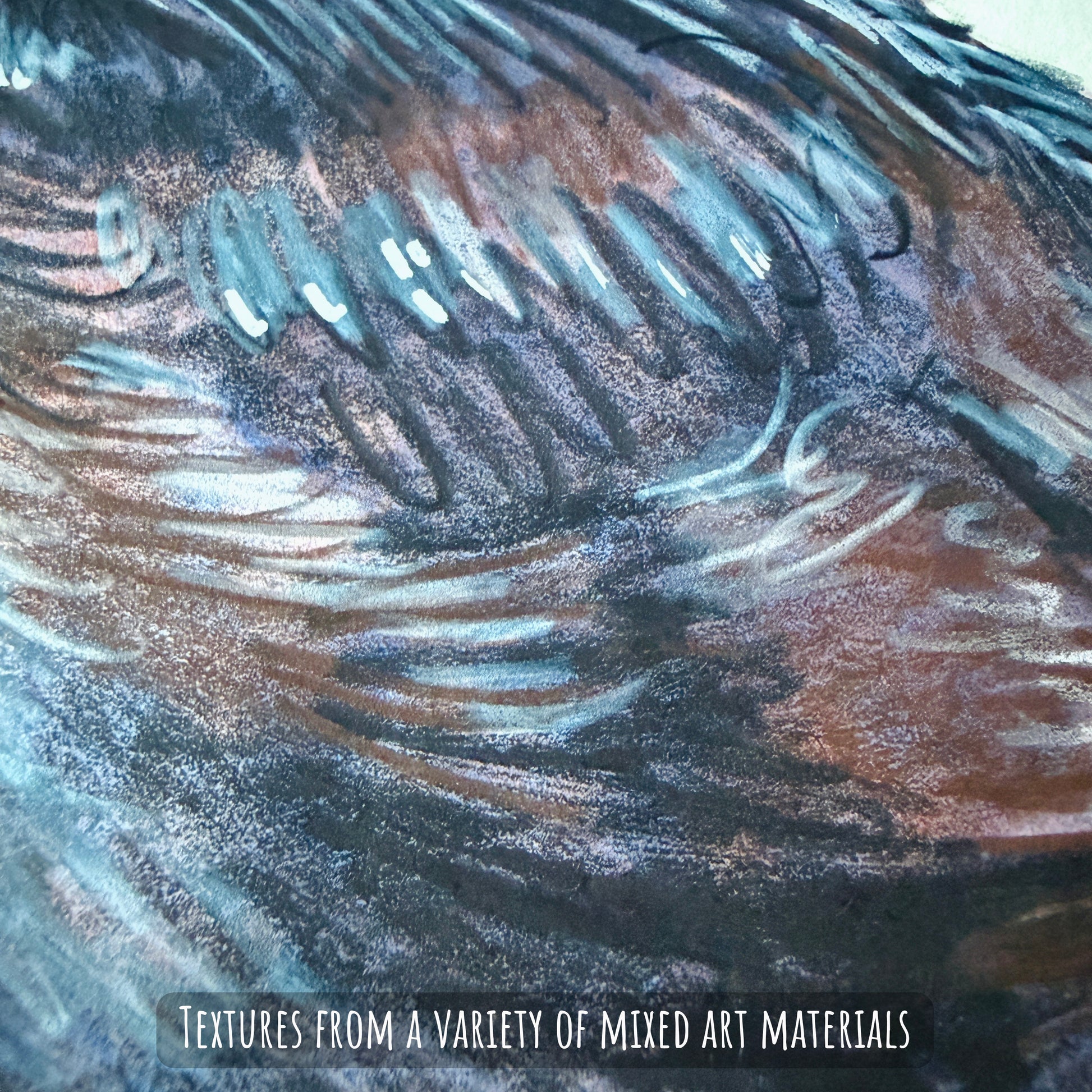 a close up of the Golden-Headed Manakin bird showing the Textures and details of the  art piece with a variety of mixed materials