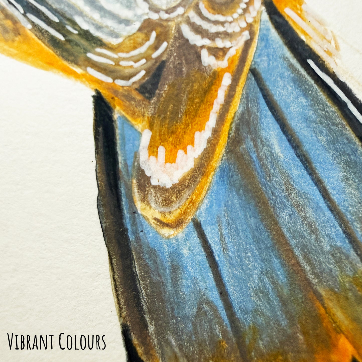 A close of the Nuthatch bird showing the details and textures of the artwork and paper stock.