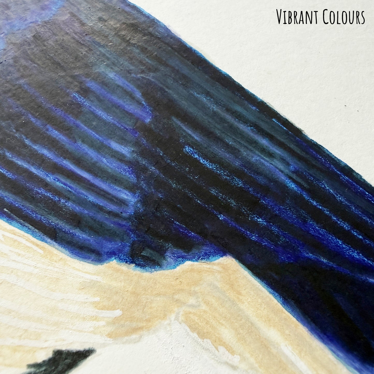 A close of the tufted jay illustration showing the details and textures of the artwork and paper stock.
