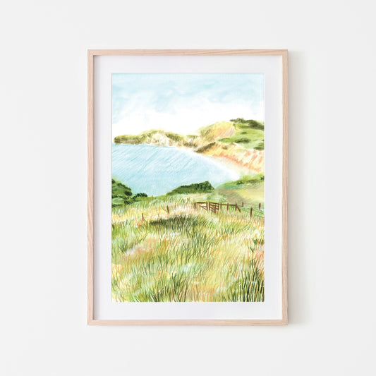 Worbarrow Bay Dorset Art Print - Unframed A4 Coastal Landscape for Wall Decor