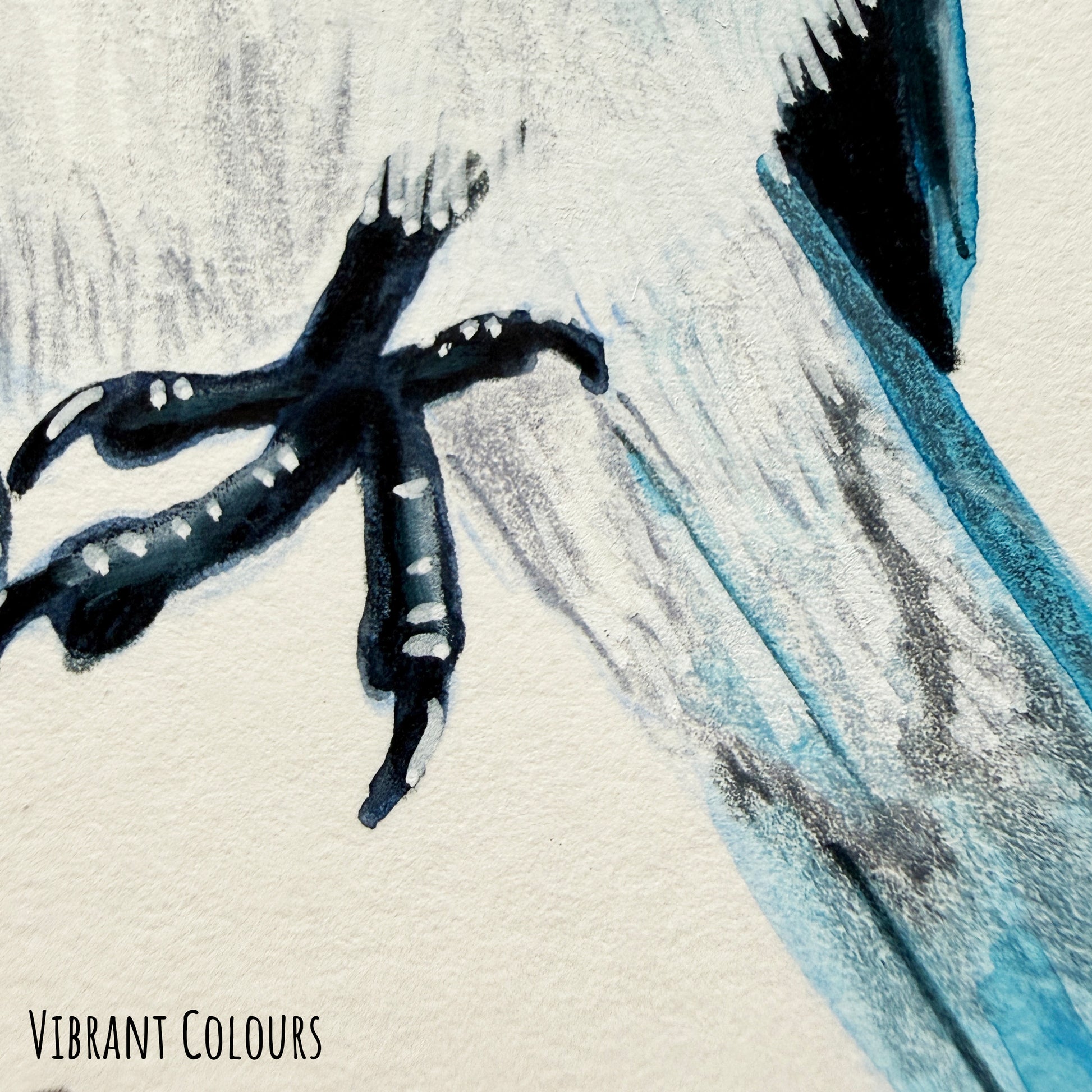 close up of the mountain bluebird artwork showing the details and texture of the paper.
