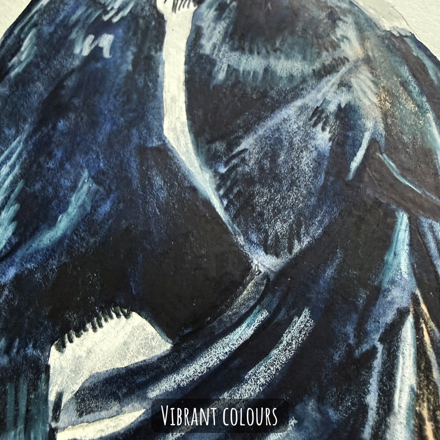 Close-up of the King Eider Duck painting showing the details and textured surface with 'Vibrant Colours' text overlay