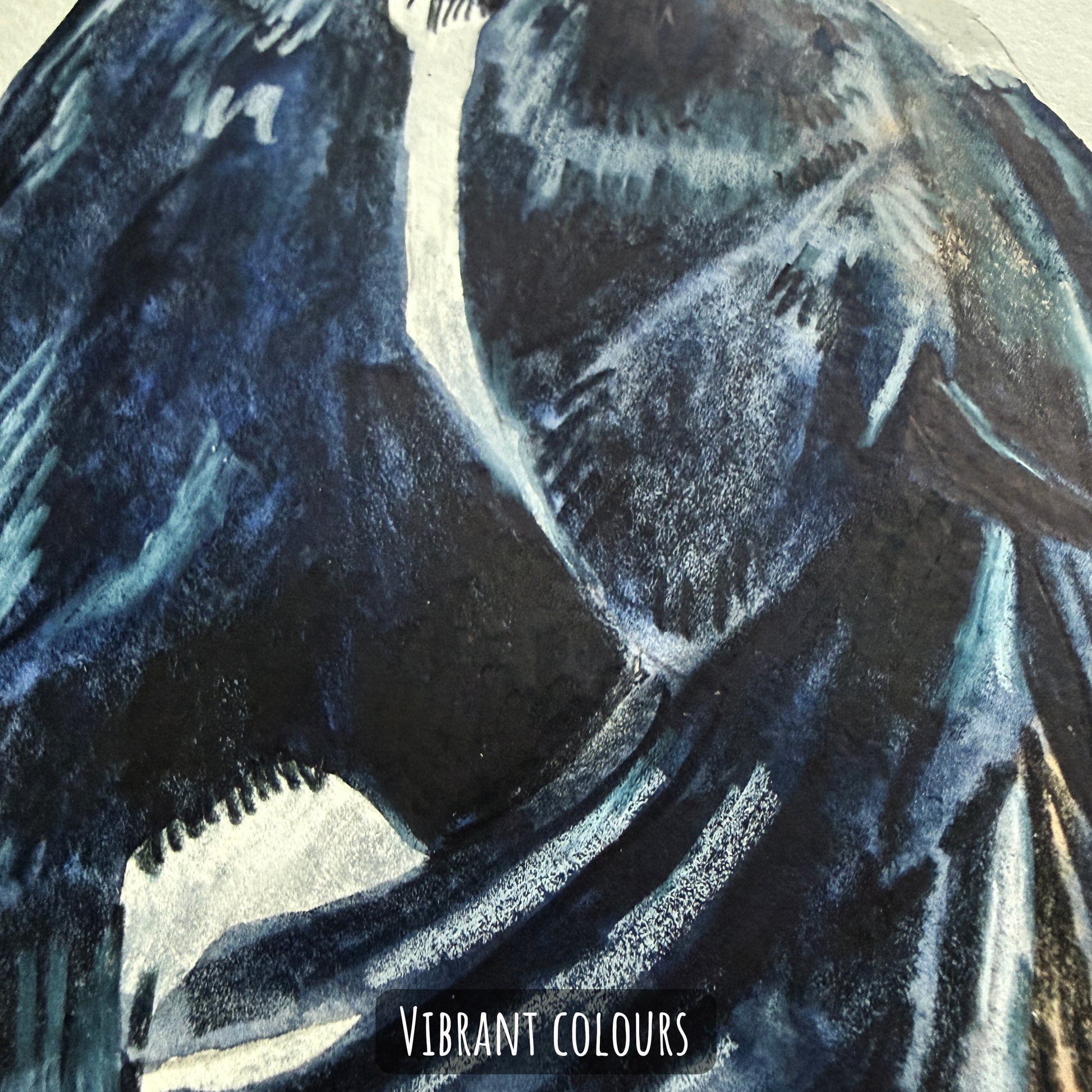 Close-up of the King Eider Duck painting showing the details and textured surface with 'Vibrant Colours' text overlay