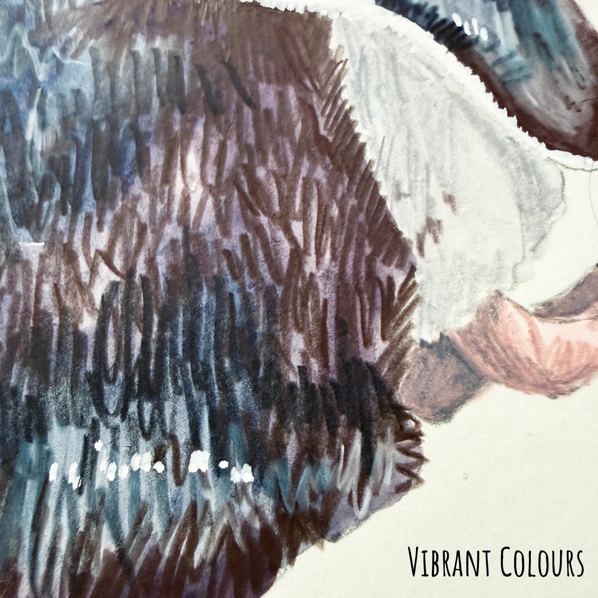 A close of the Little Penguin  bird showing the details and textures of the artwork and paper stock.