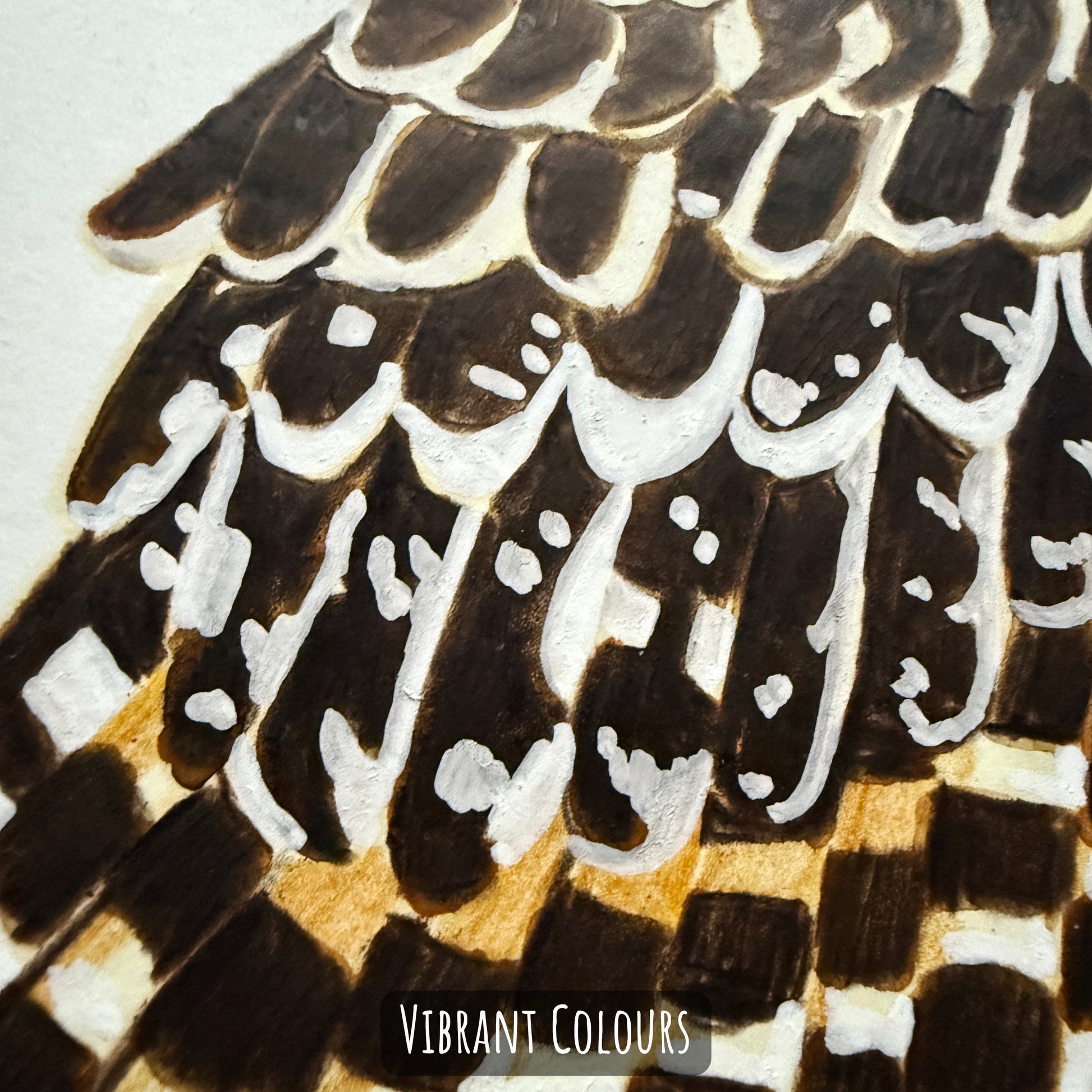 A close up of the short eared owl artwork showing the details and textures of the painting.