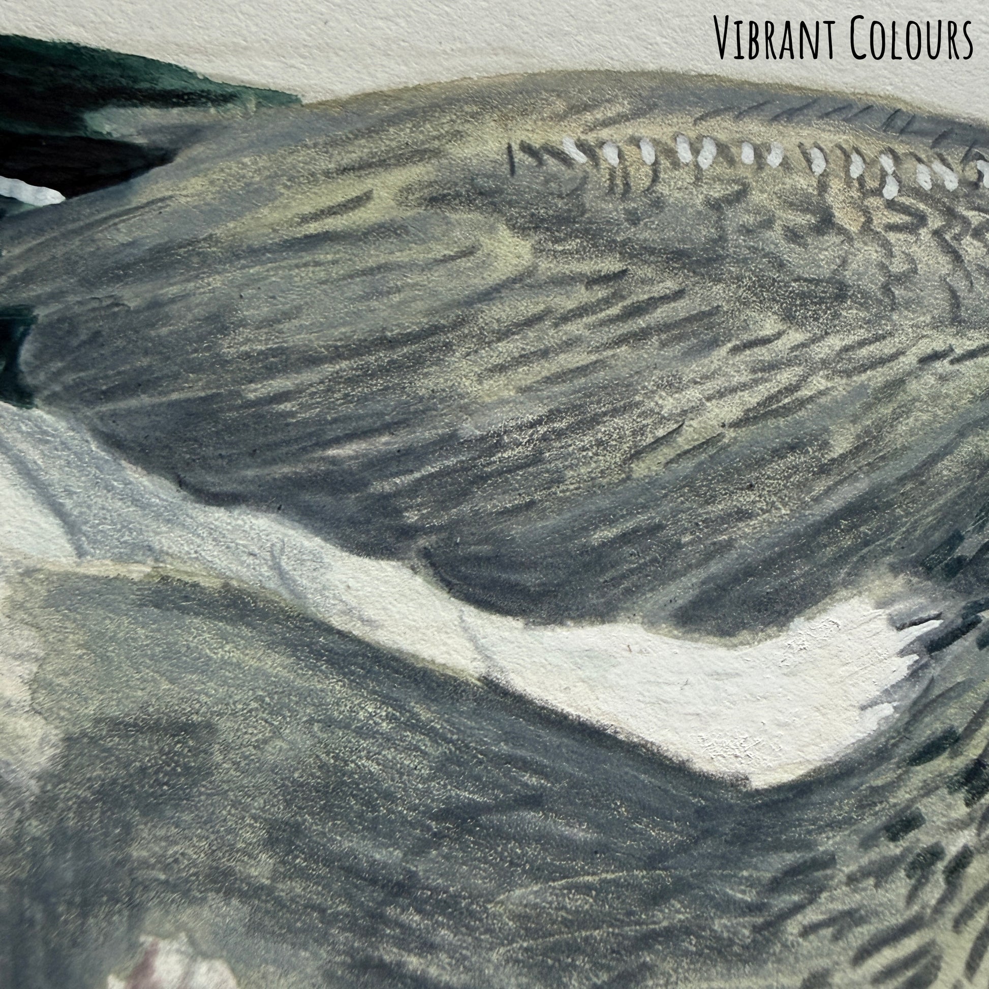 A close up section of the Wigeon Duck artwork showing the textures and details of the artwork and paper stock.