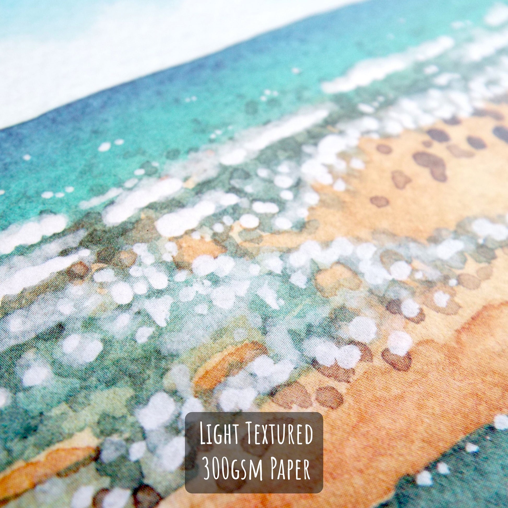 Beadnell Bay Art Print close up showing the details and textures of the paper and illustration.