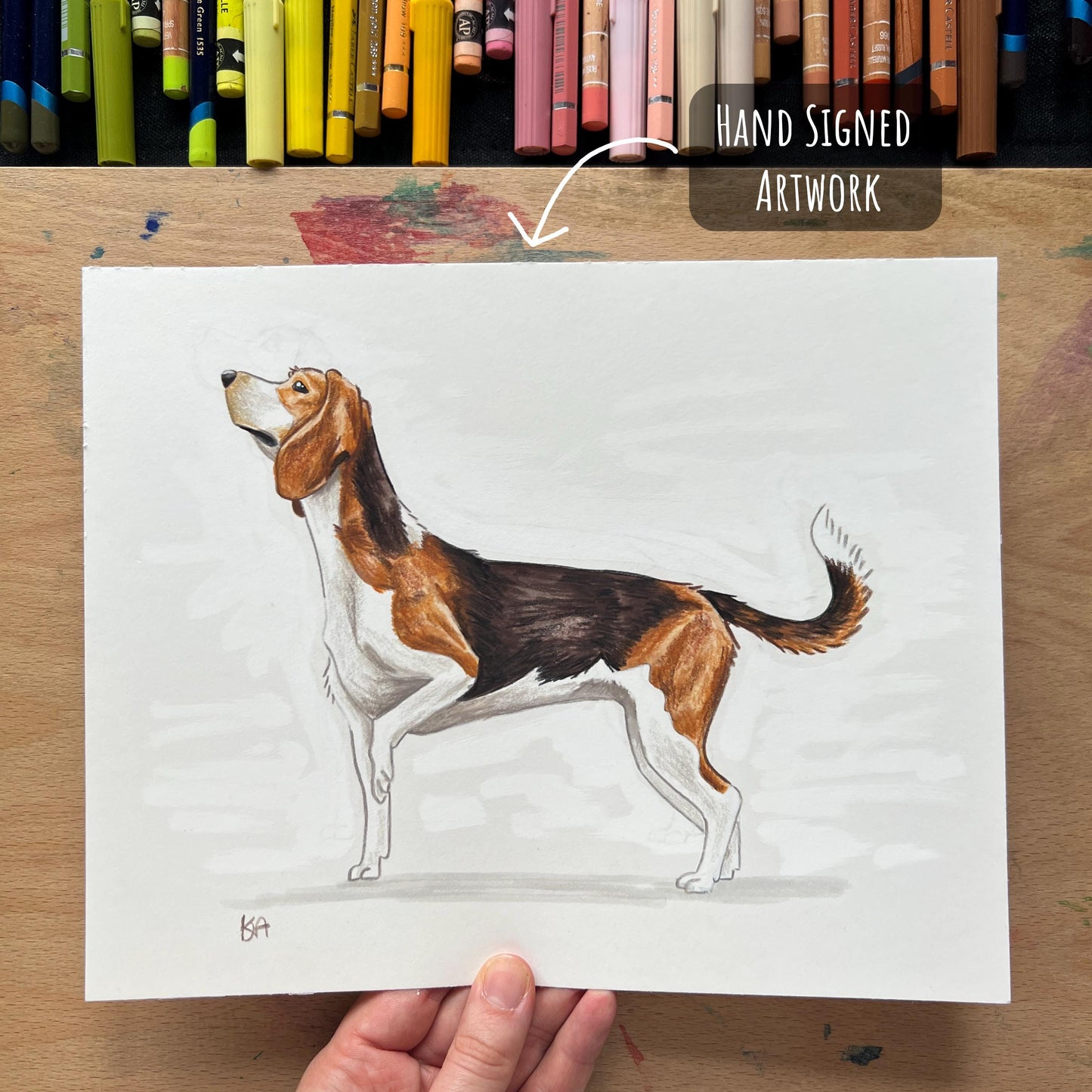 beagle dog original artwork showing hand signed by the artist
