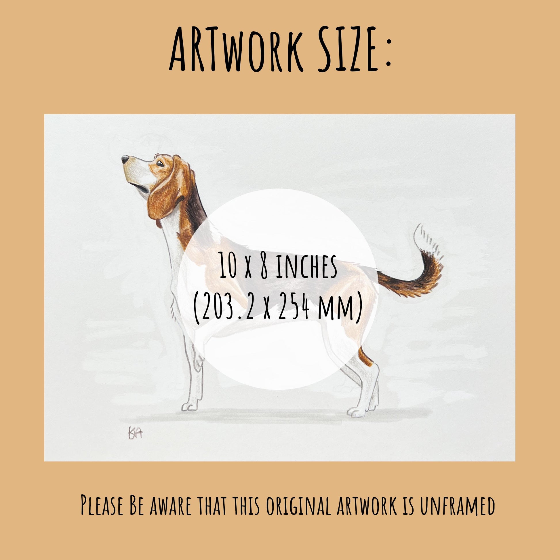 showing the Beagle artwork size 10 inches x 8 inches.