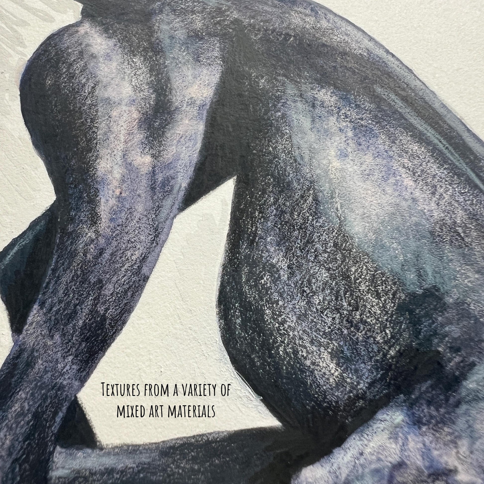 Showing a different close up of the balck whippet artwork showing the colours and textures.