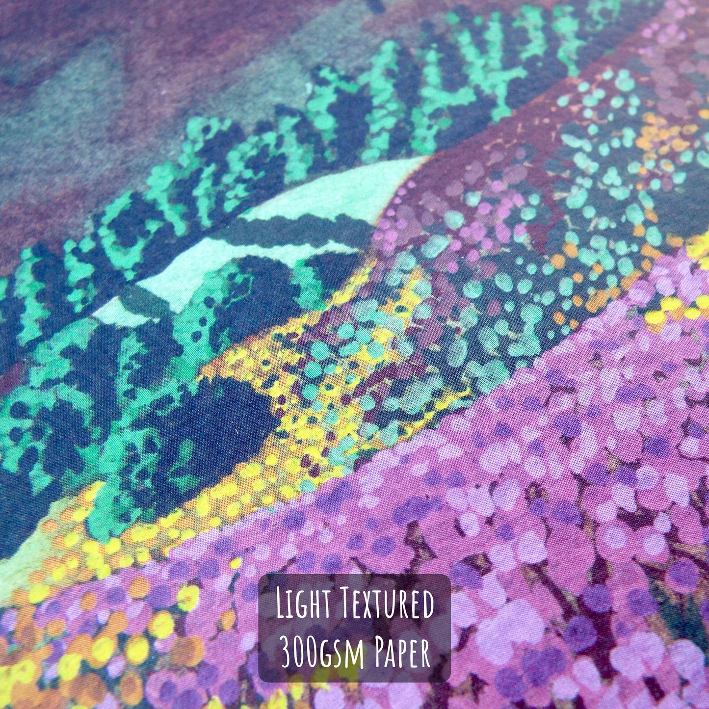 Heather Hills Art Print close up showing the details of the illustration and paper stock.