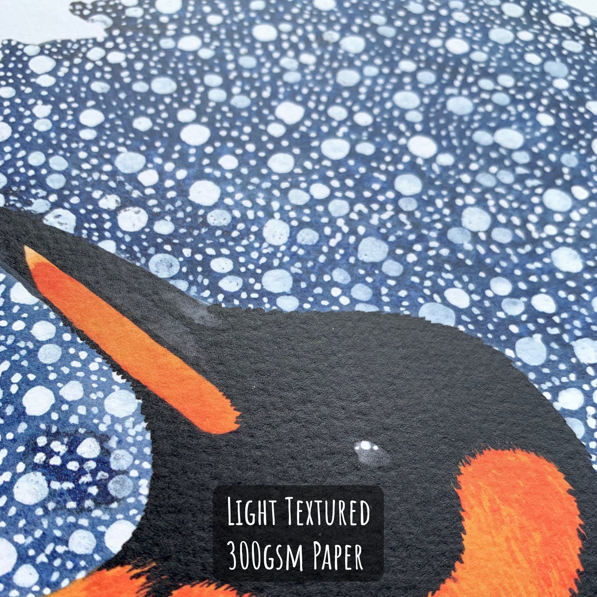 A close up of the king penguin art print showing the details and textures.