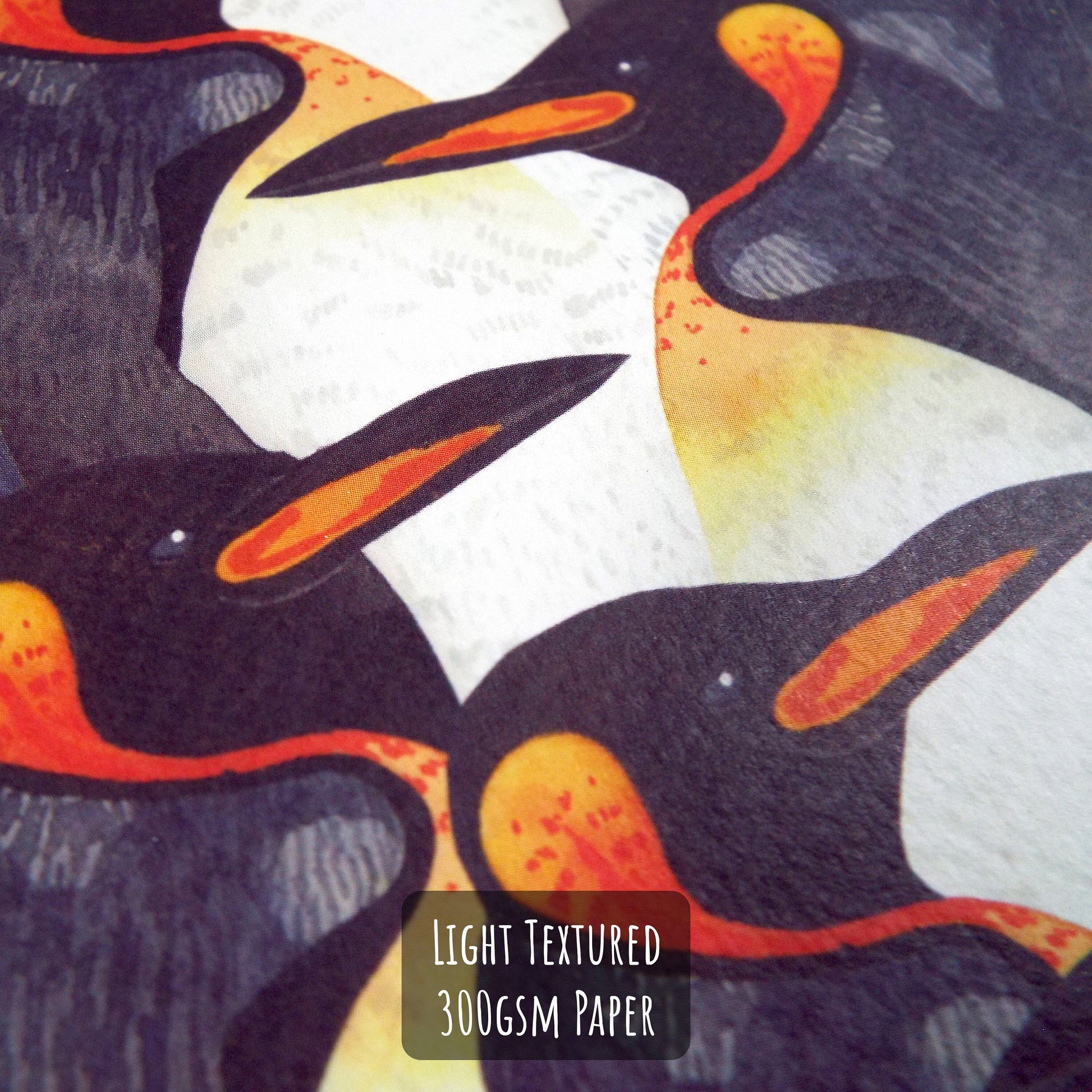King Penguin Pattern Art Print close up showing the details and textures of the illustration and paper stock. 