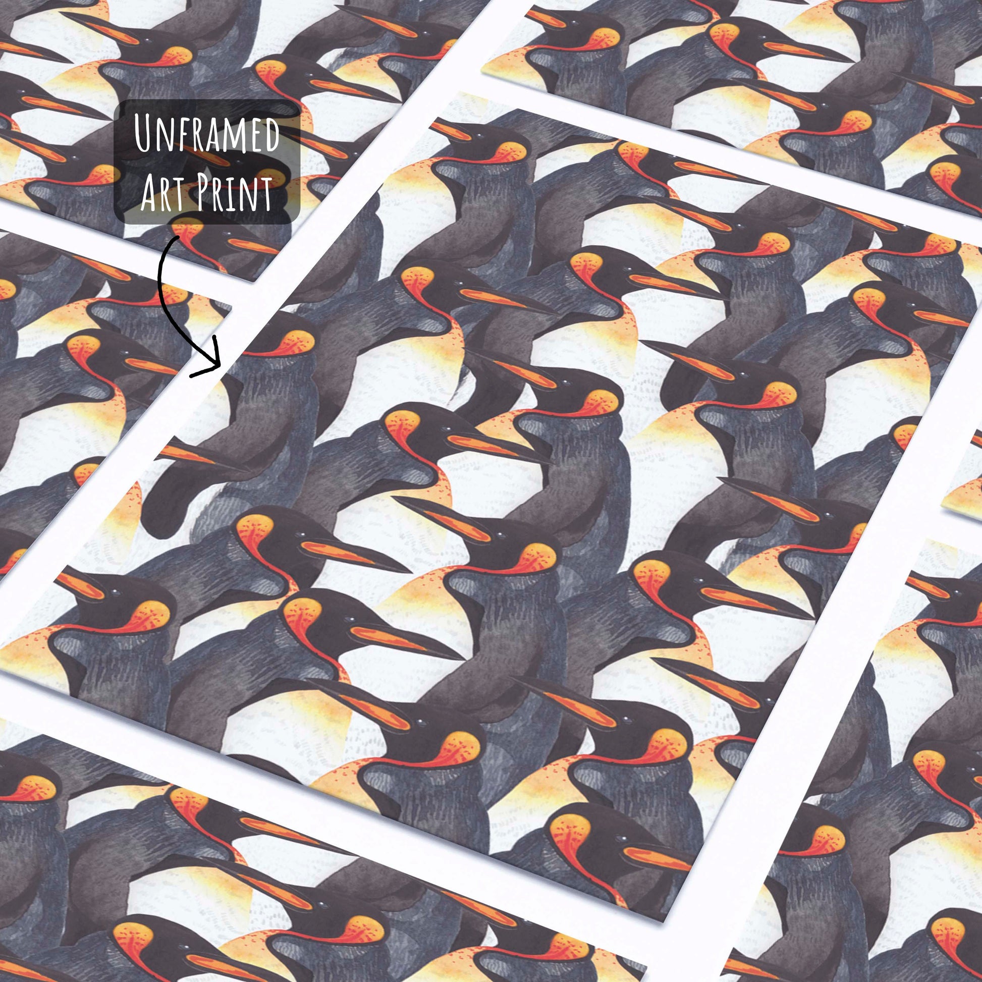 King Penguin Pattern Art Print laying flat on a white surface.