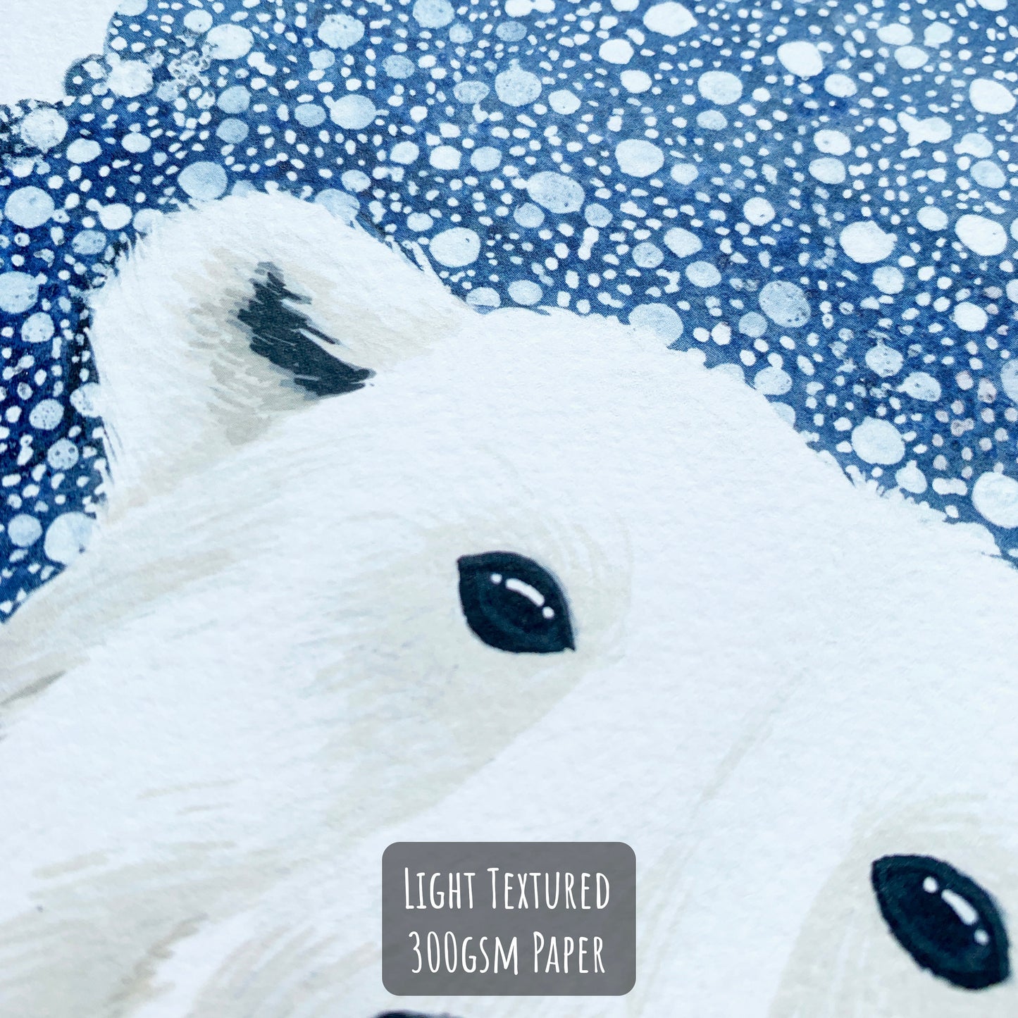 Polar Bear Art Print close up showing the details and textures of the paper and illustration.