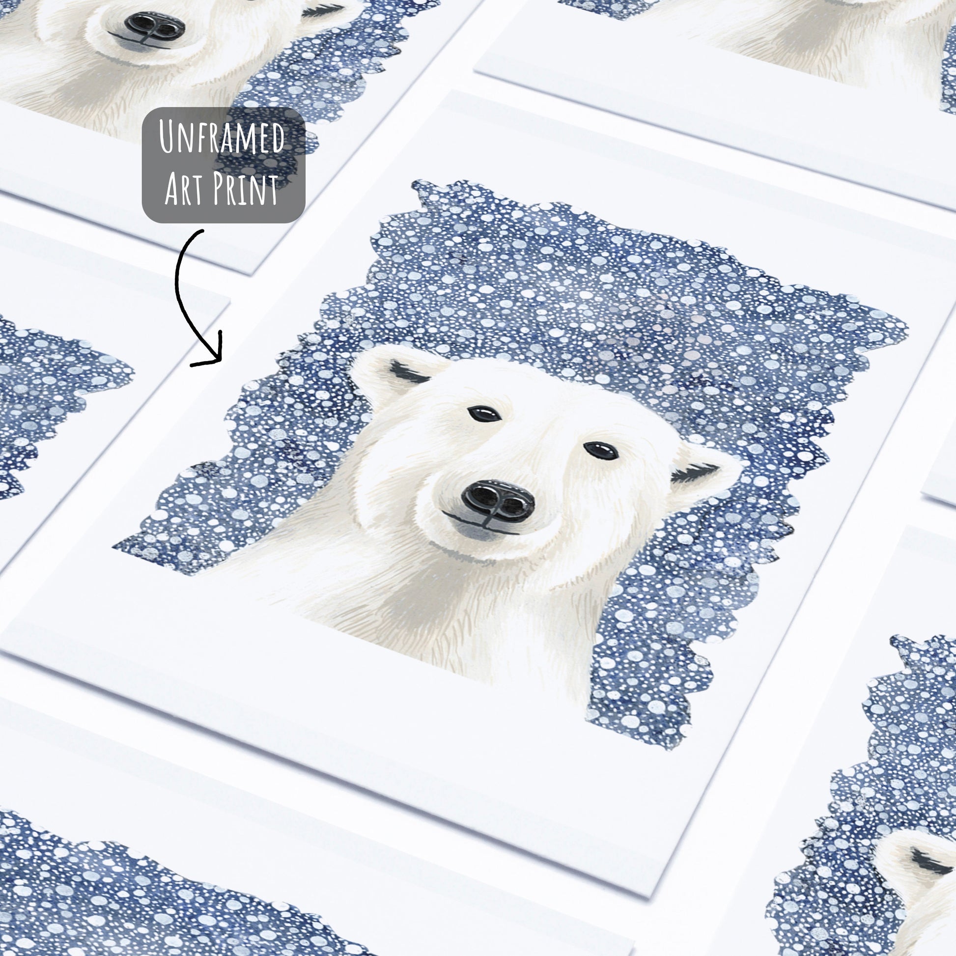 Polar Bear Art Print laying flat on a white surface