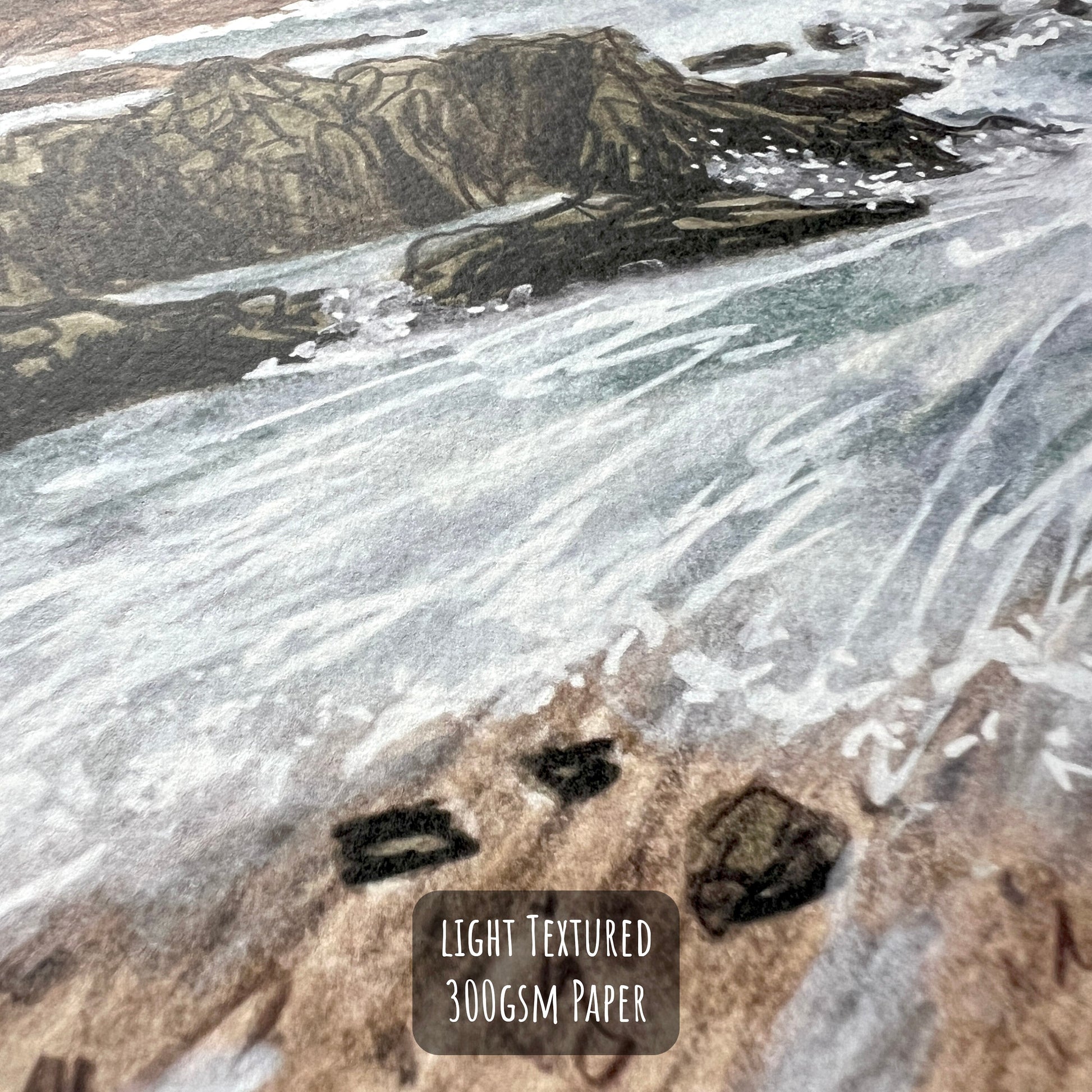 Portstewart Art Print close up showing the details and texture of the illustration and paper stock.