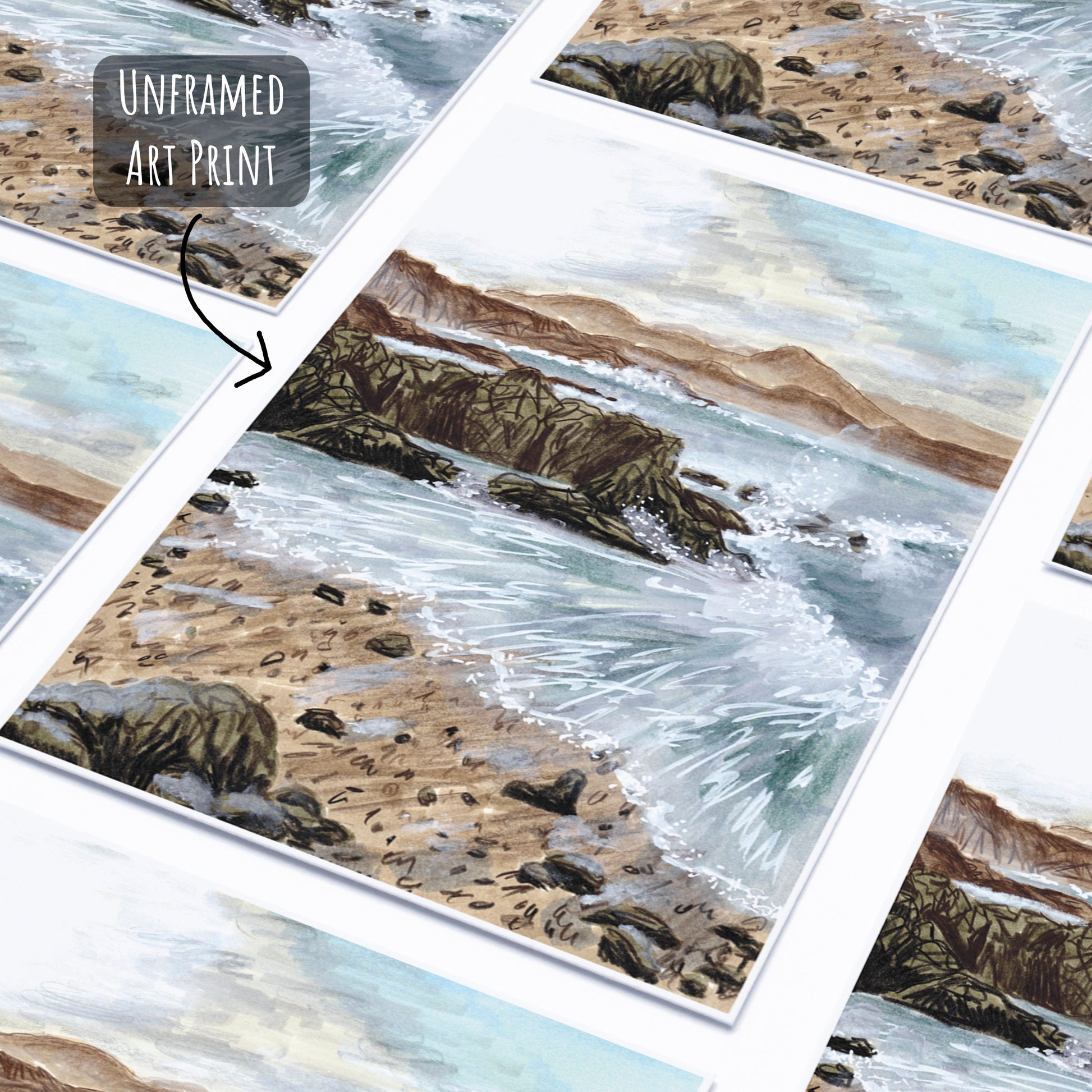 Portstewart Art Print laying flat on a white surface