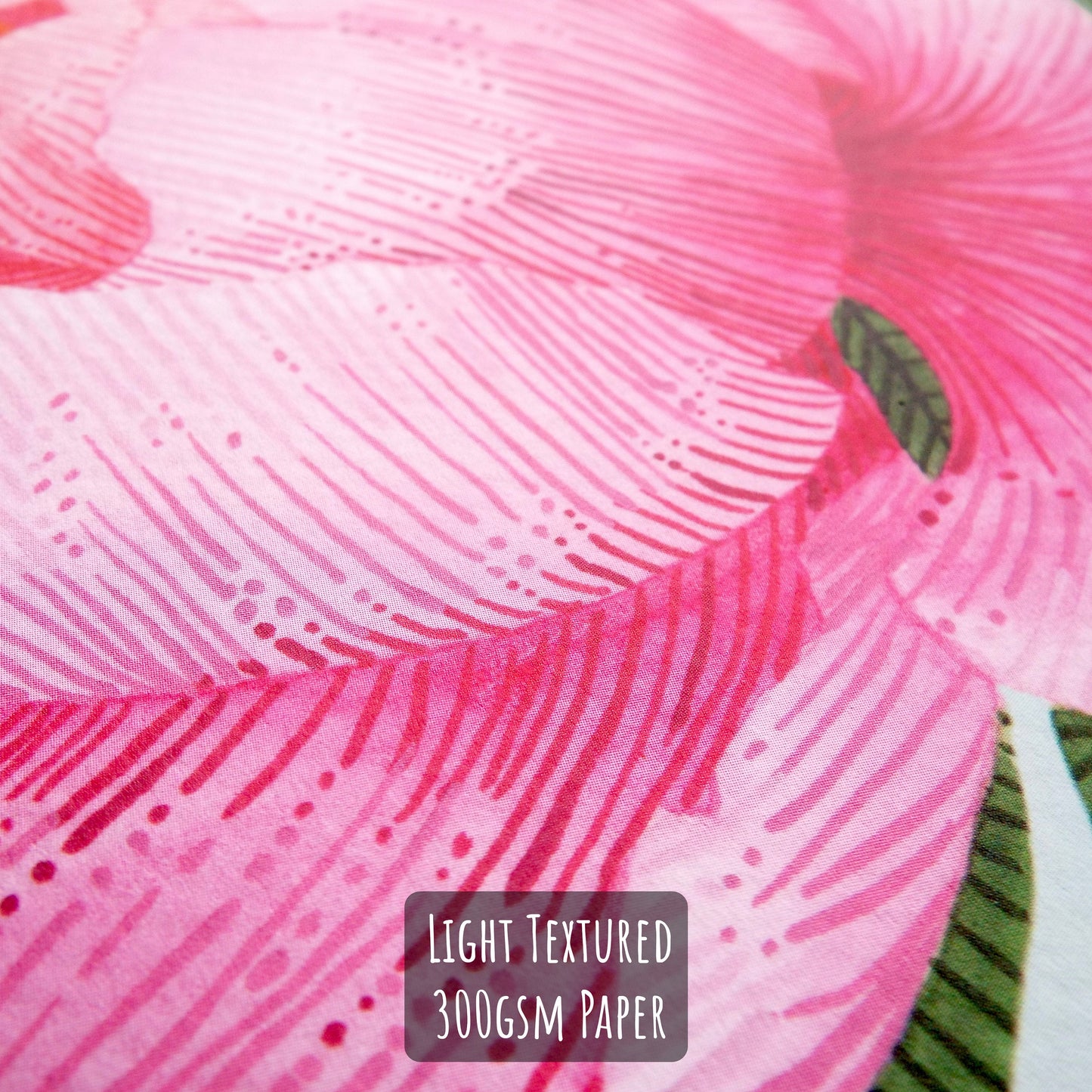 A close up of the pink peony art print showing the details and texture of the paper and illustration.