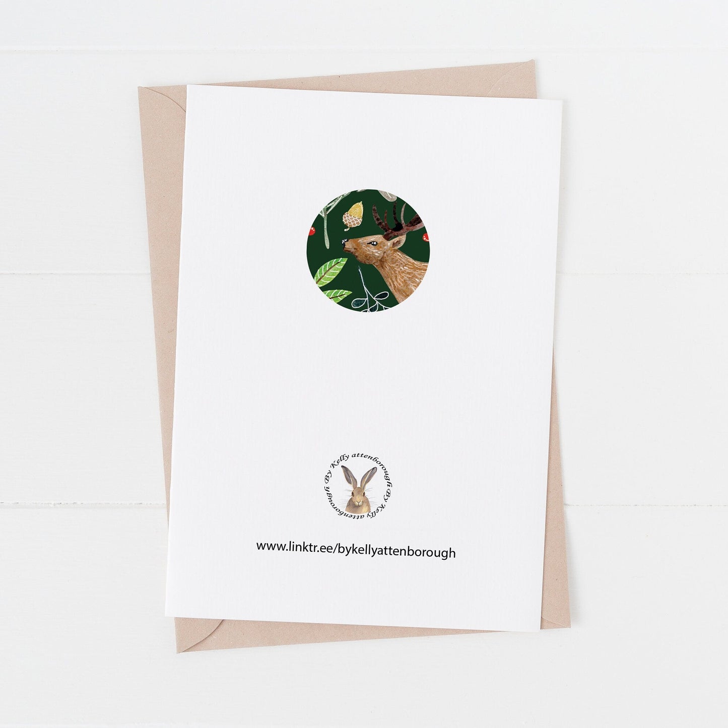 showing the back on the Woodland Stag and Doe Deer Christmas Card on a white background.
