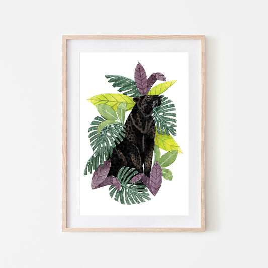 Black Leopard Art Print - A4 Unframed Jungle Animal Illustration