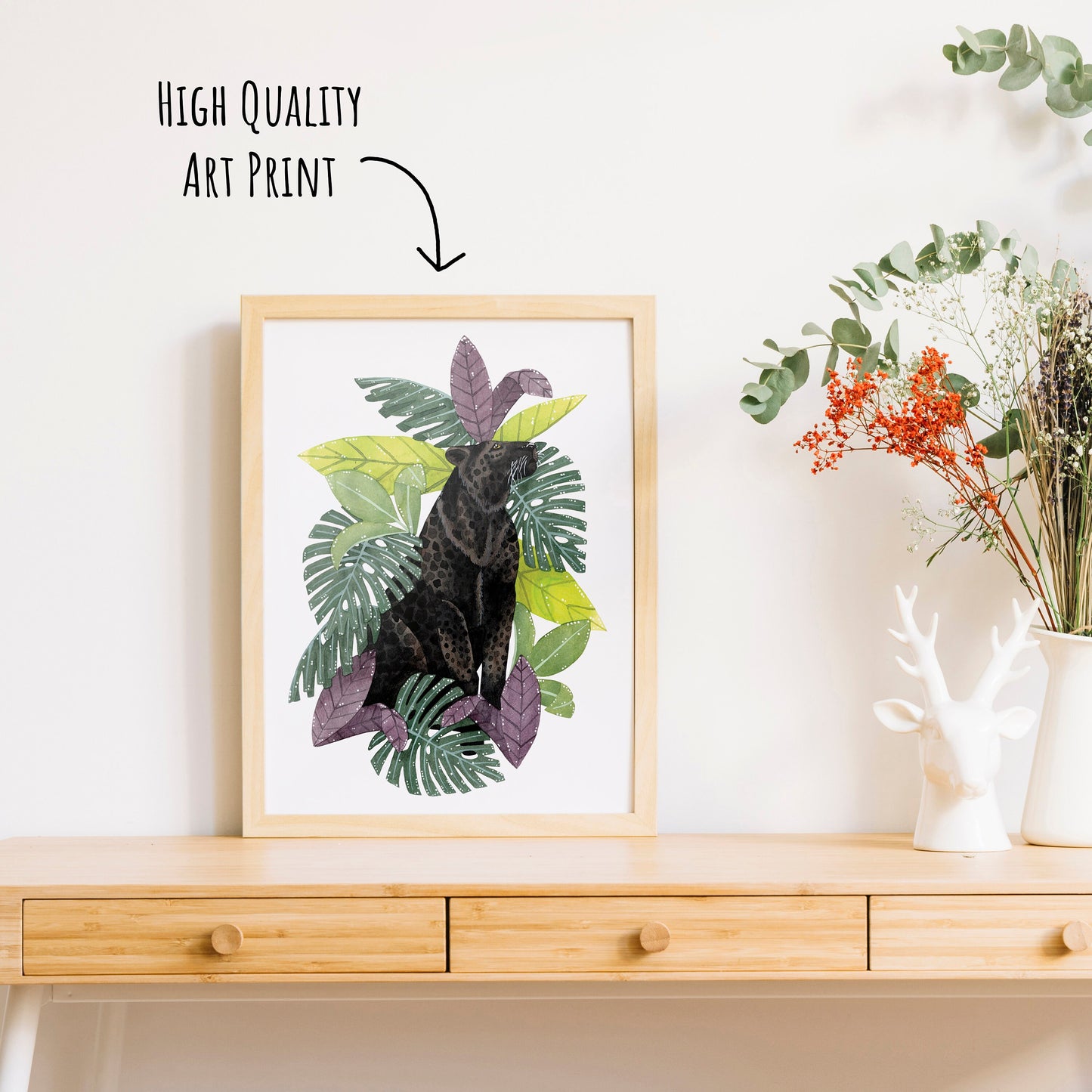 Black Leopard Art Print - A4 Unframed Jungle Animal Illustration