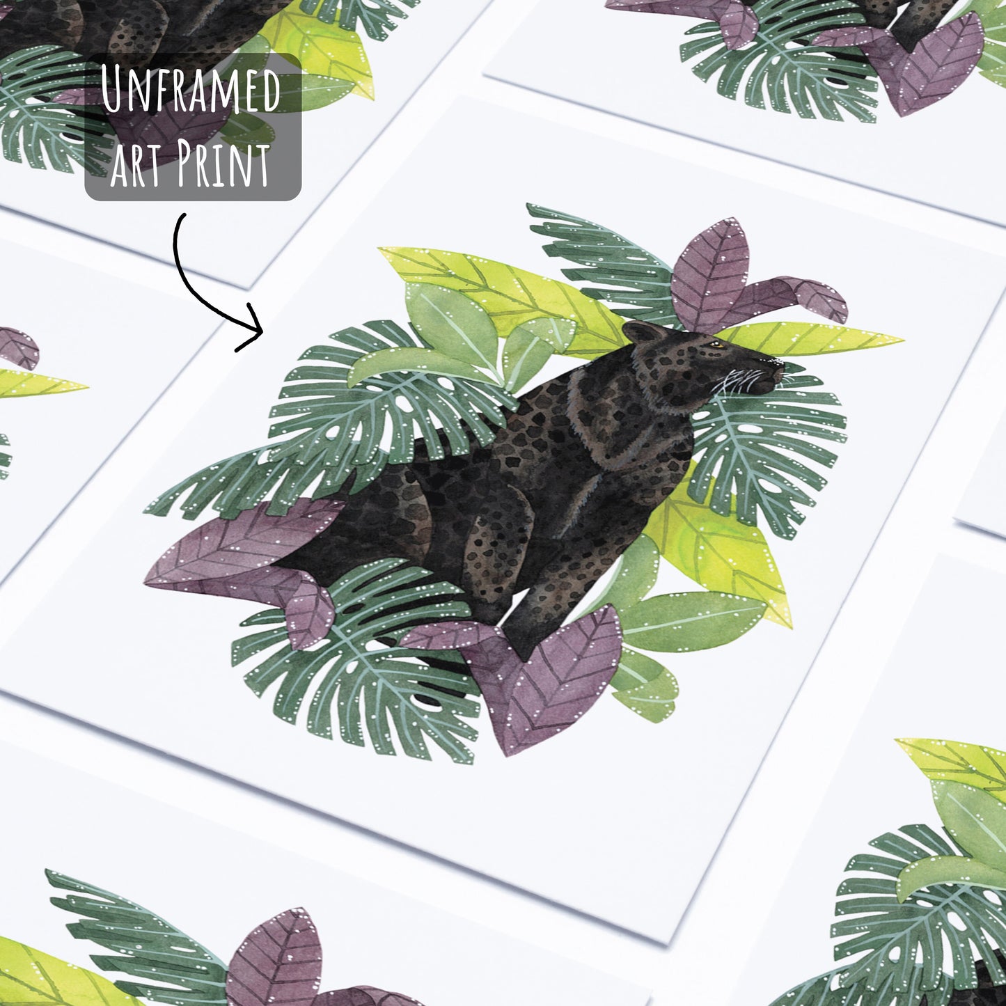 Black Leopard Art Print - A4 Unframed Jungle Animal Illustration
