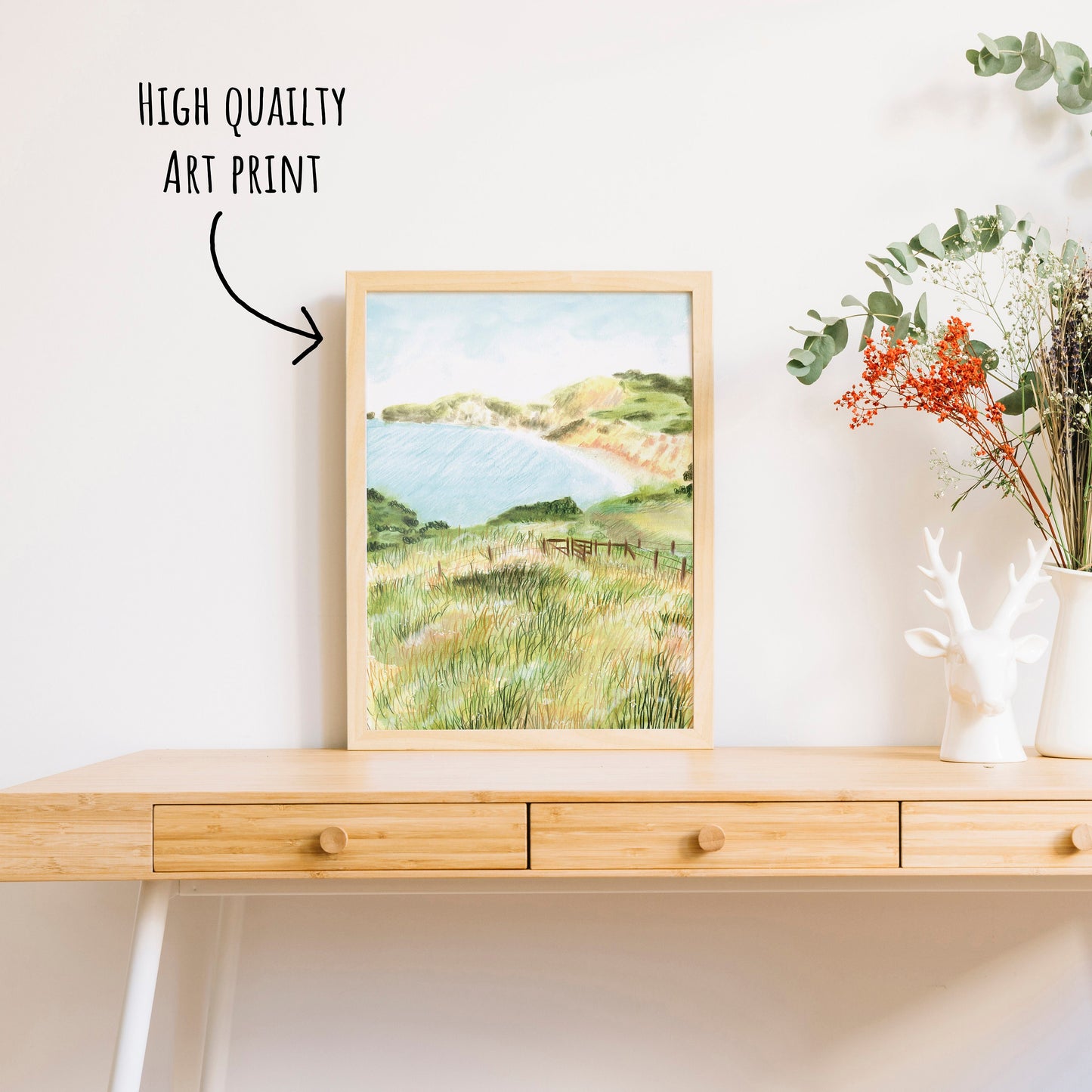 Worbarrow Bay Dorset Art Print - Unframed A4 Coastal Landscape for Wall Decor