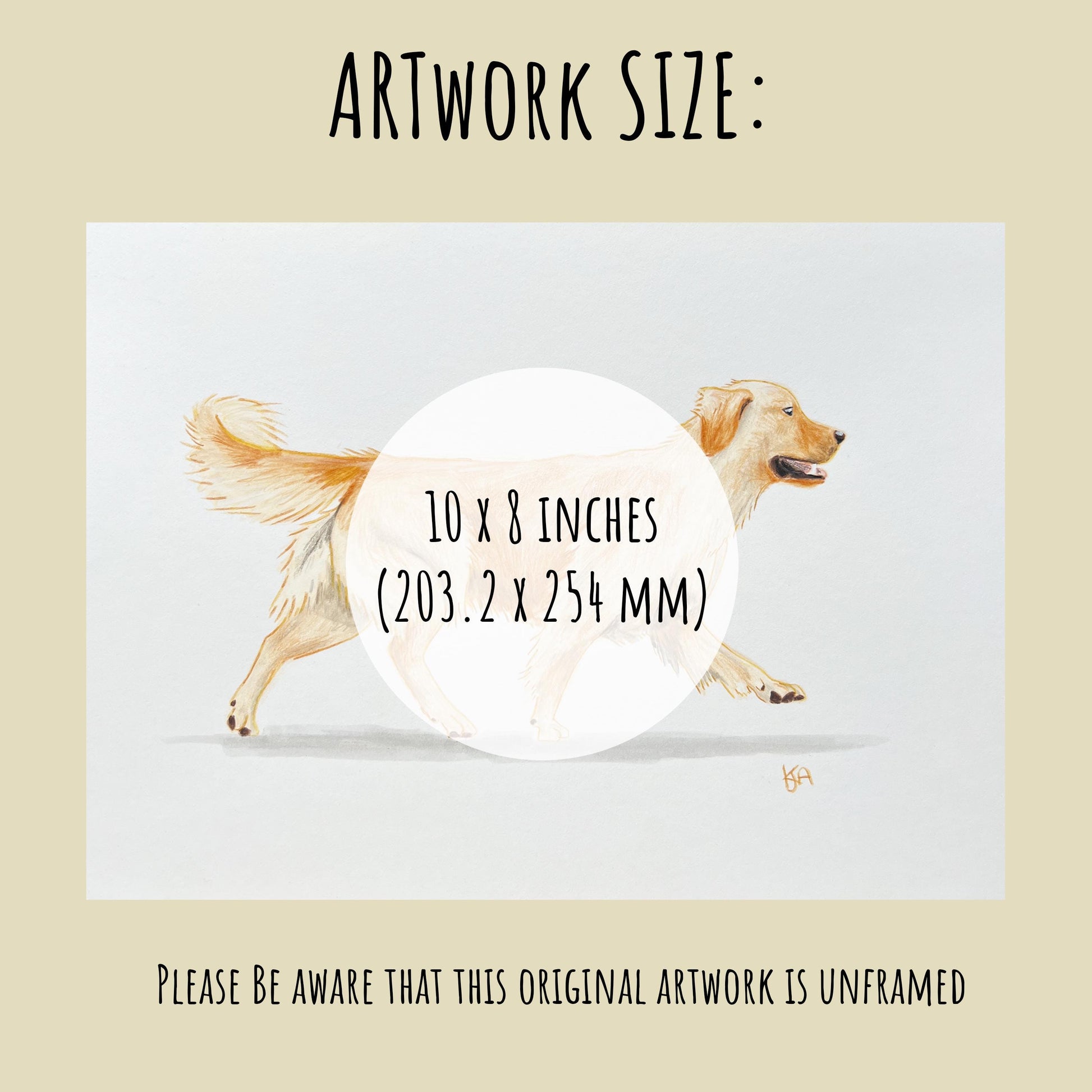 Unframed golden retriever artwork size 10 x 8 inches